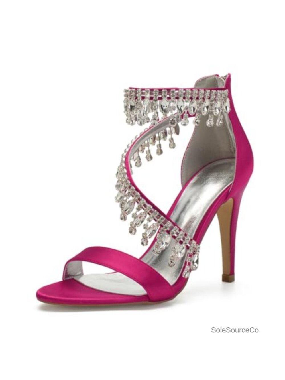 Satin Ankle Strap High Heel Sandals with Rhinestones for Wedding Bride Party